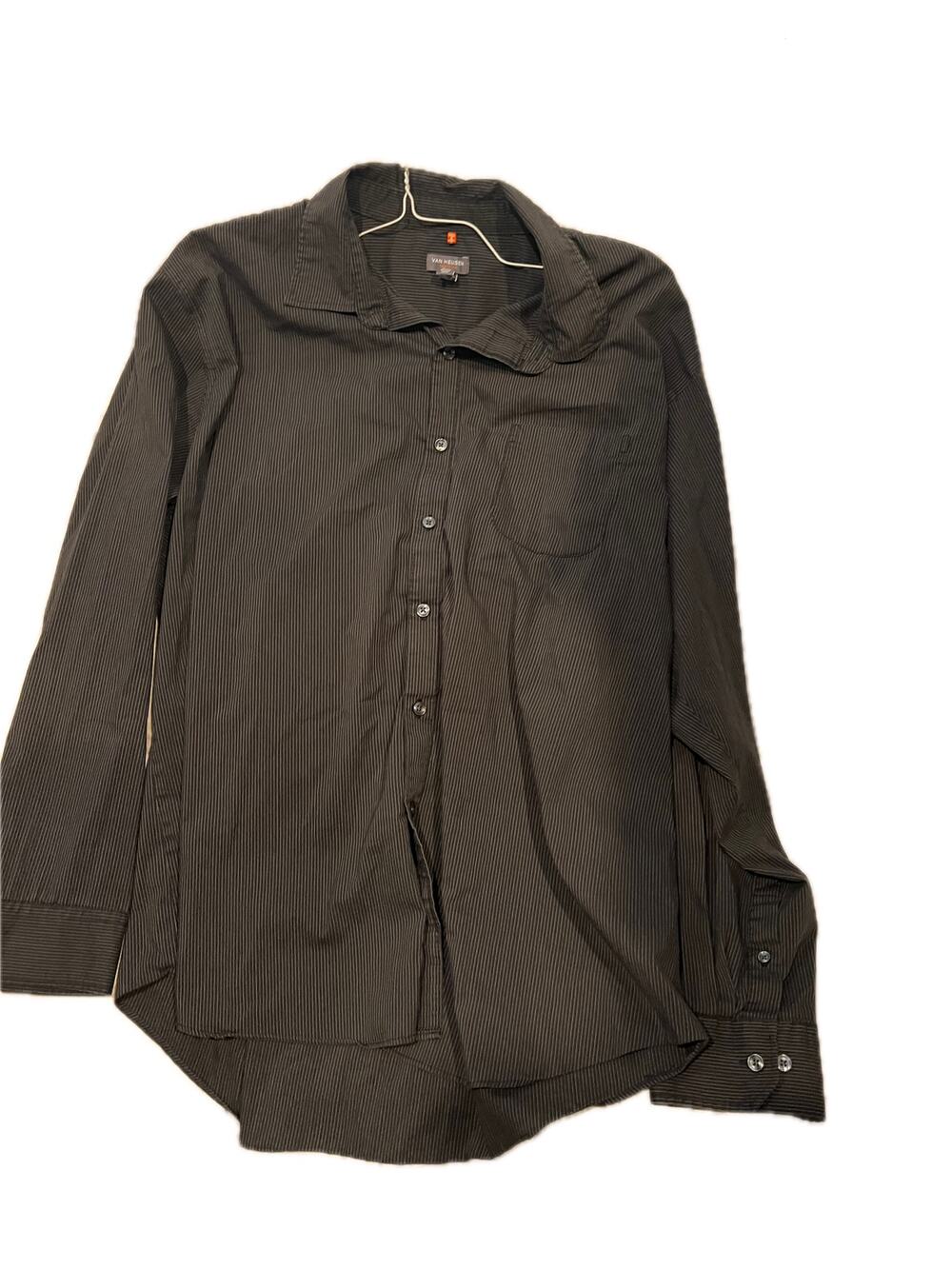 Van Heusen Striped Charcoal Gray Button Down Shirt Mens XXL
